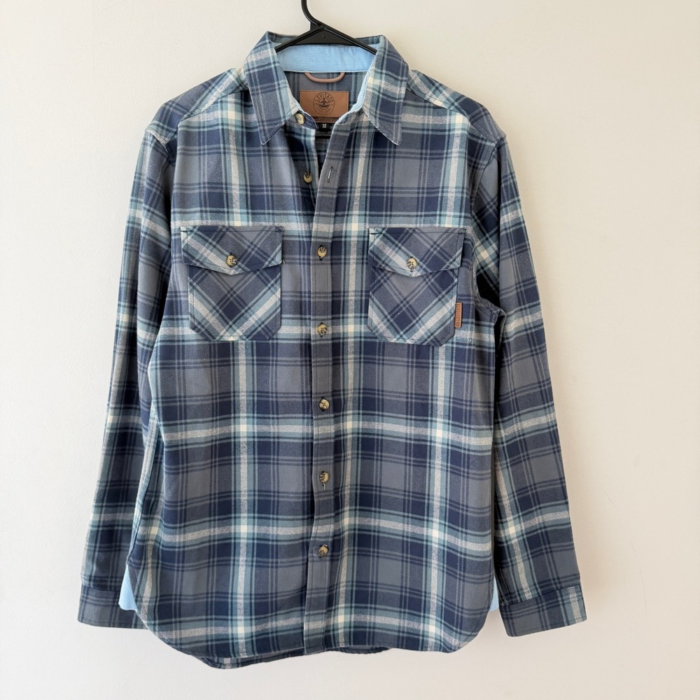 Levitate Flannel Shirt Mens Medium Blue Plaid Organic Cotton Outdoor Gorpcore